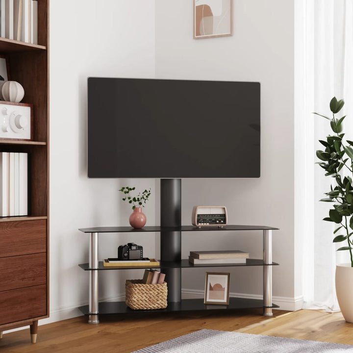 Tv-standaard hoek 3-laags voor 32-70 inch zwart en zilverkleur