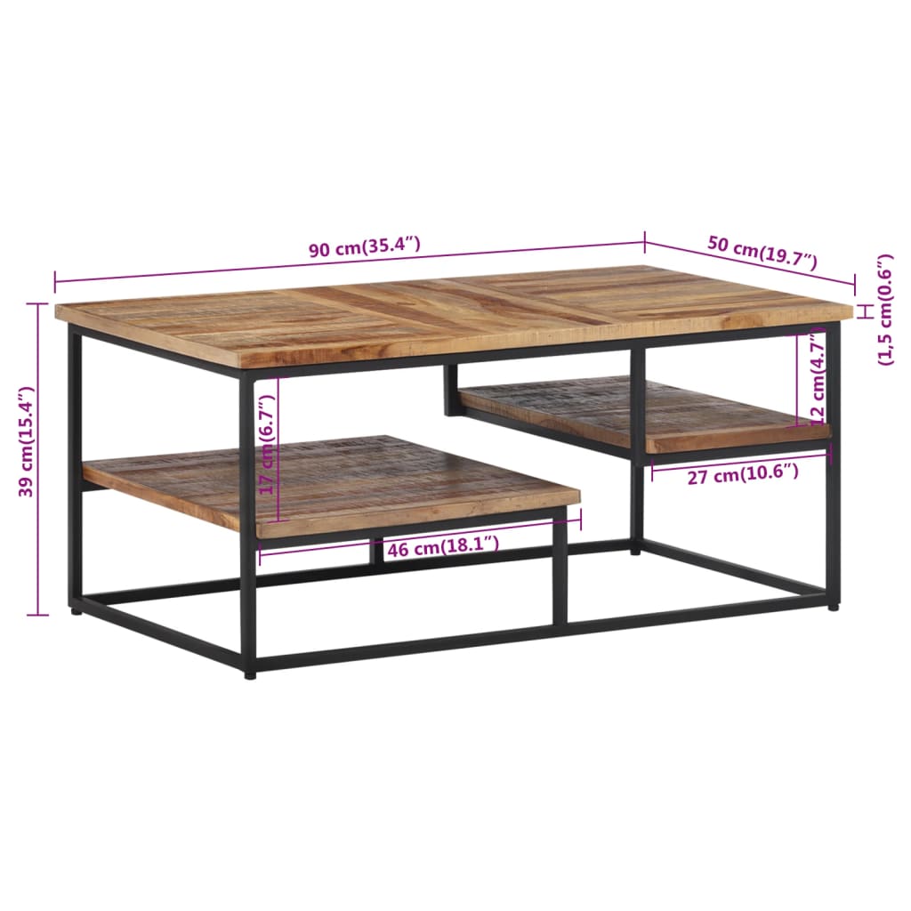 Salontafel 90x50x39 cm massief gerecycled teakhout