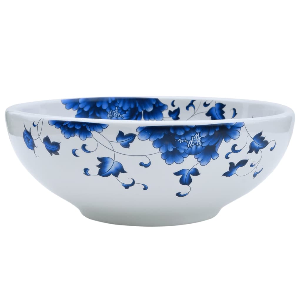 Opzetwasbak rond Diameter41x14 cm keramiek wit en blauw