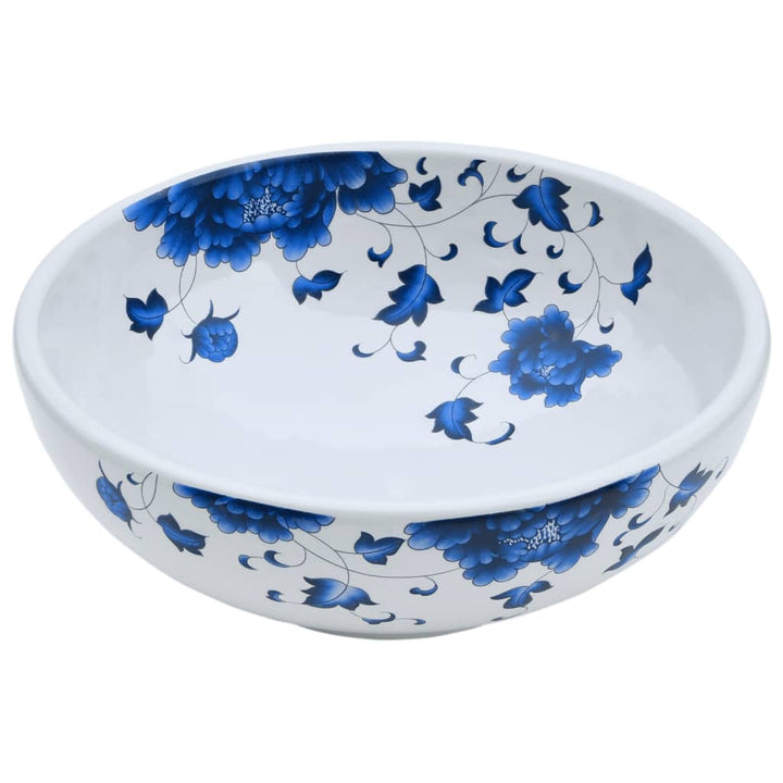 Opzetwasbak rond Diameter41x14 cm keramiek wit en blauw