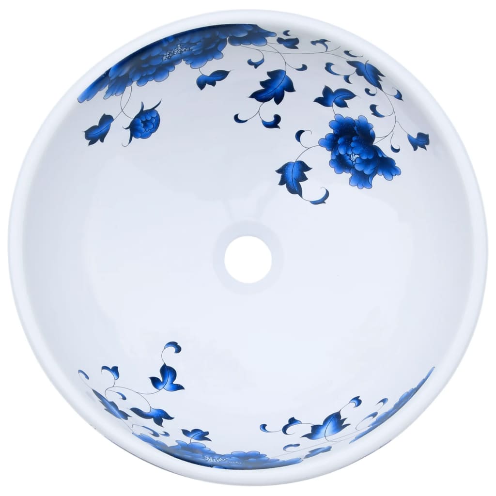 Opzetwasbak rond Diameter41x14 cm keramiek wit en blauw