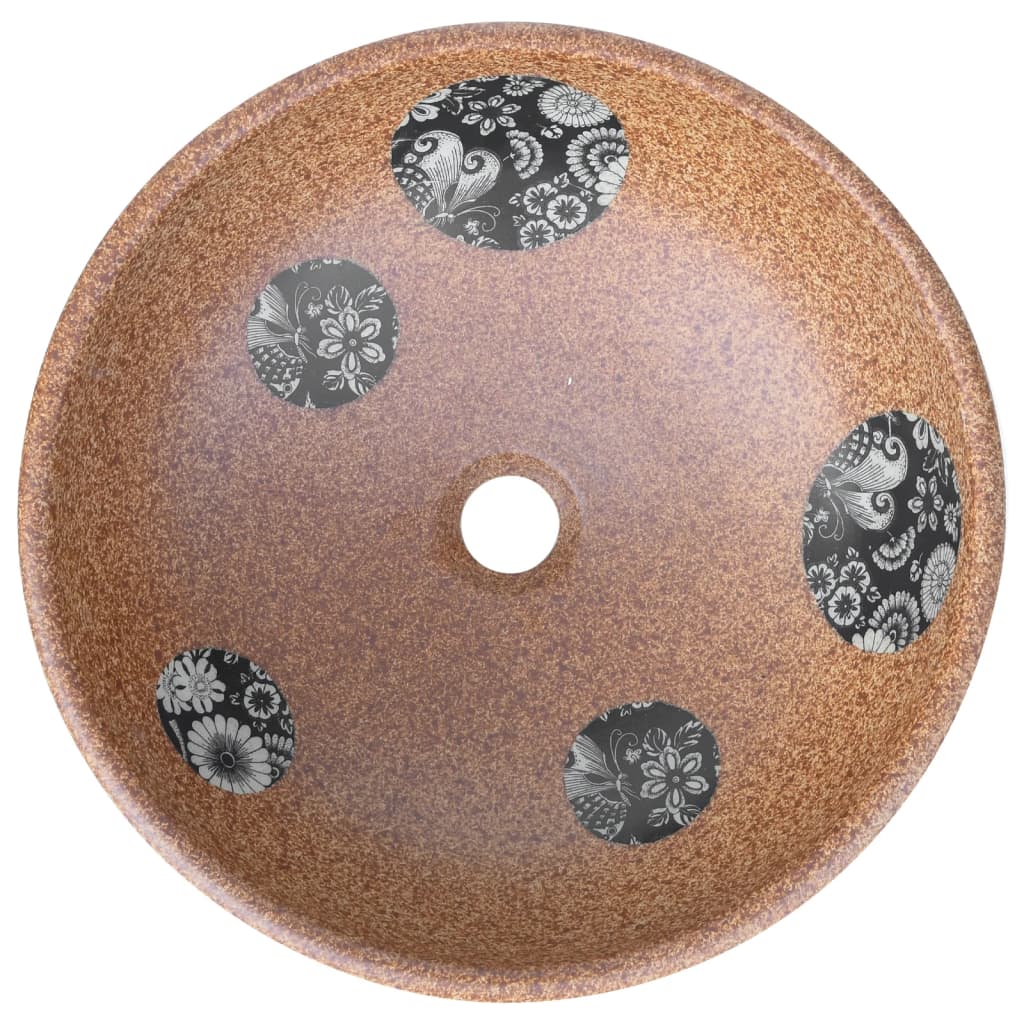 Opzetwasbak rond Diameter41x14 cm keramiek bruin en blauw