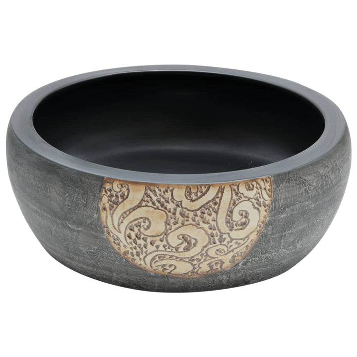 Opzetwasbak rond Diameter41x14 cm keramiek zwart en bruin