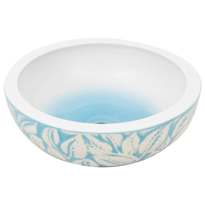 Opzetwasbak rond Diameter41x14 cm keramiek wit en blauw