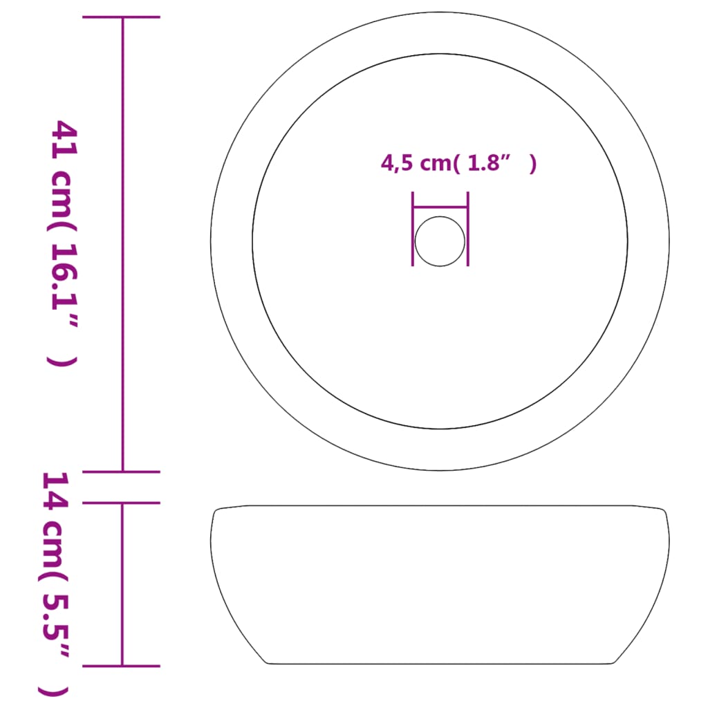 Opzetwasbak rond Diameter41x14 cm keramiek wit en blauw