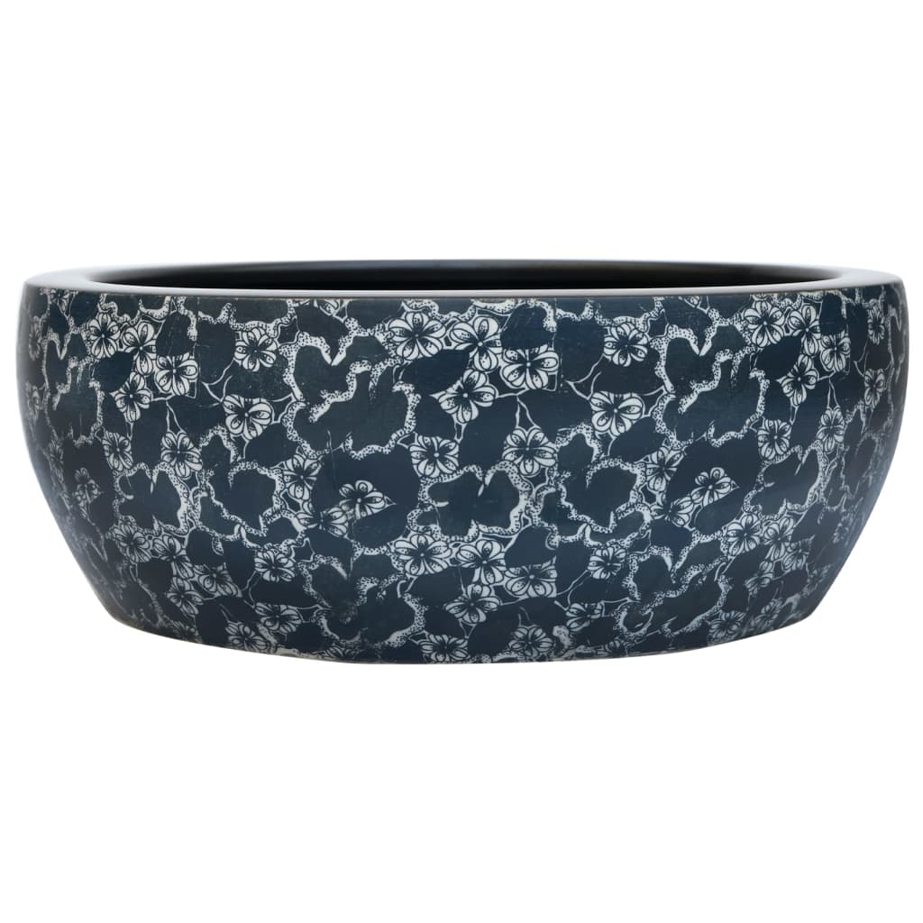 Opzetwasbak rond Diameter41x14 cm keramiek zwart en blauw