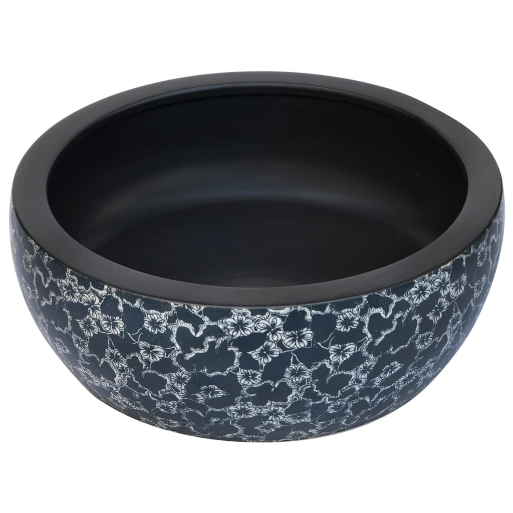 Opzetwasbak rond Diameter41x14 cm keramiek zwart en blauw