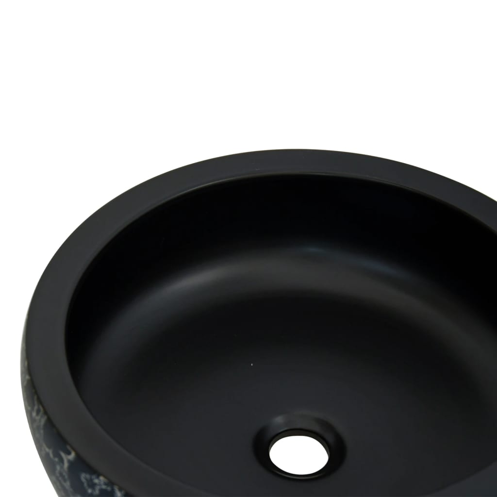 Opzetwasbak rond Diameter41x14 cm keramiek zwart en blauw