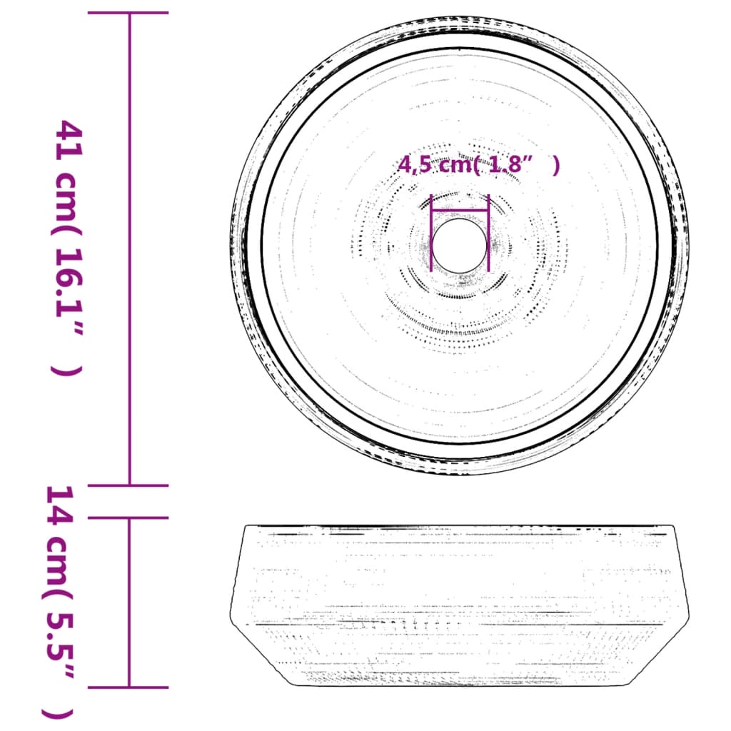 Opzetwasbak rond Diameter41x14 cm keramiek grijs