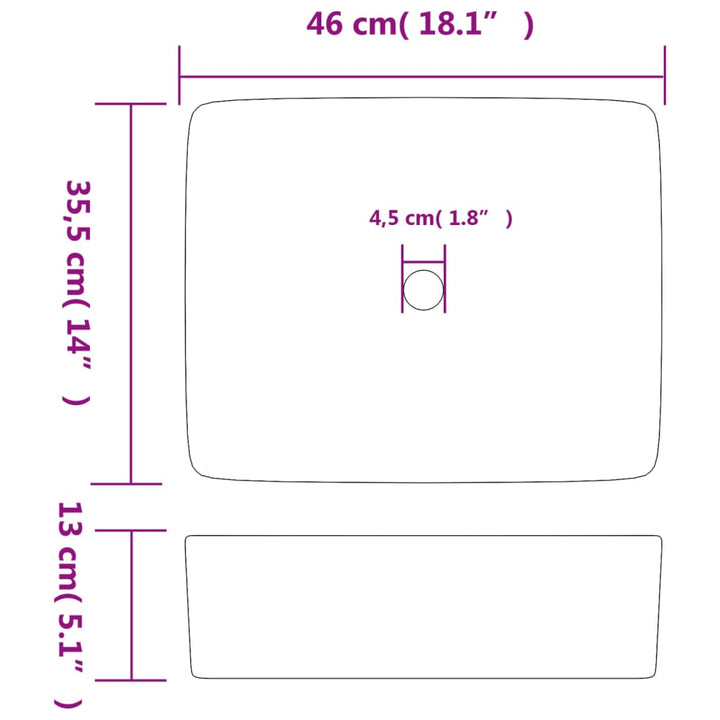 Opzetwasbak rechthoekig 46x35,5x13 cm keramiek zwart