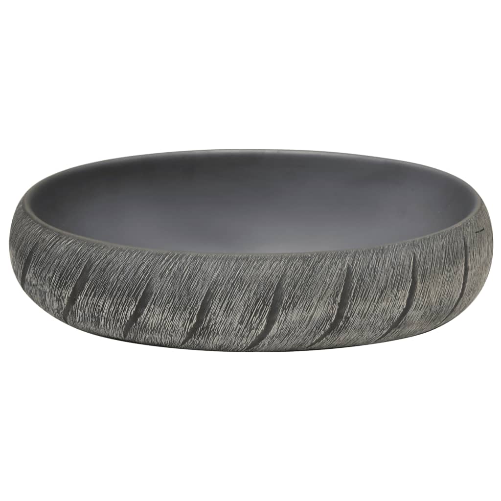 Opzetwasbak ovaal 59x40x15 cm keramiek zwart en grijs