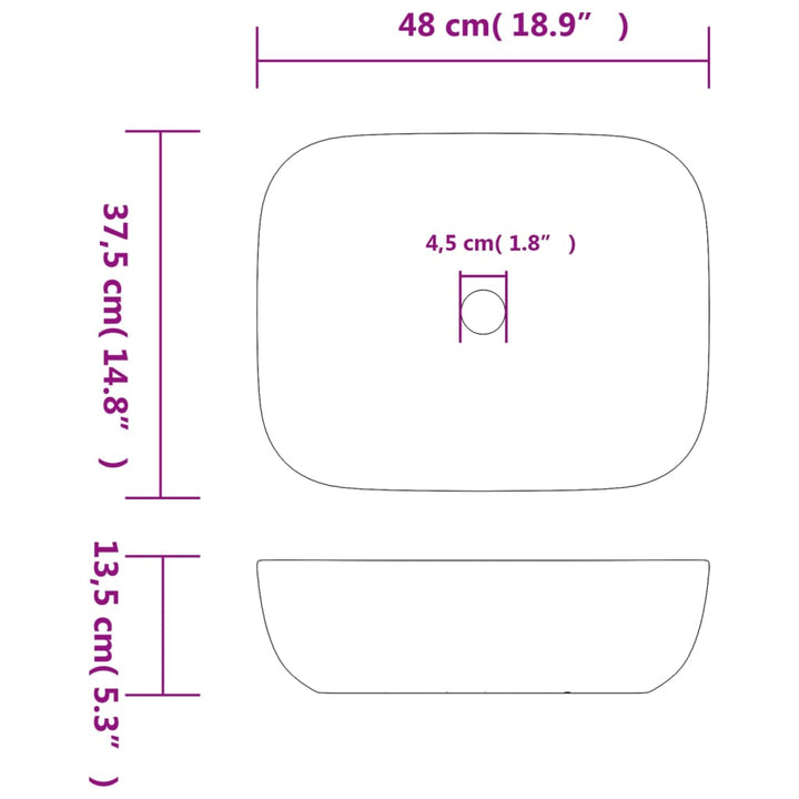 Opzetwasbak rechthoekig 48x37,5x13,5 cm keramiek grijs en zwart