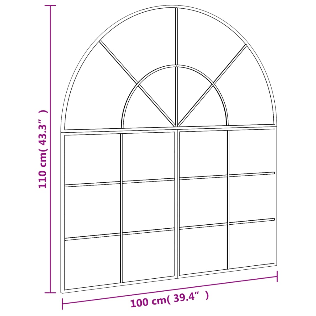 Wandspiegel boog 100x110 cm ijzer zwart