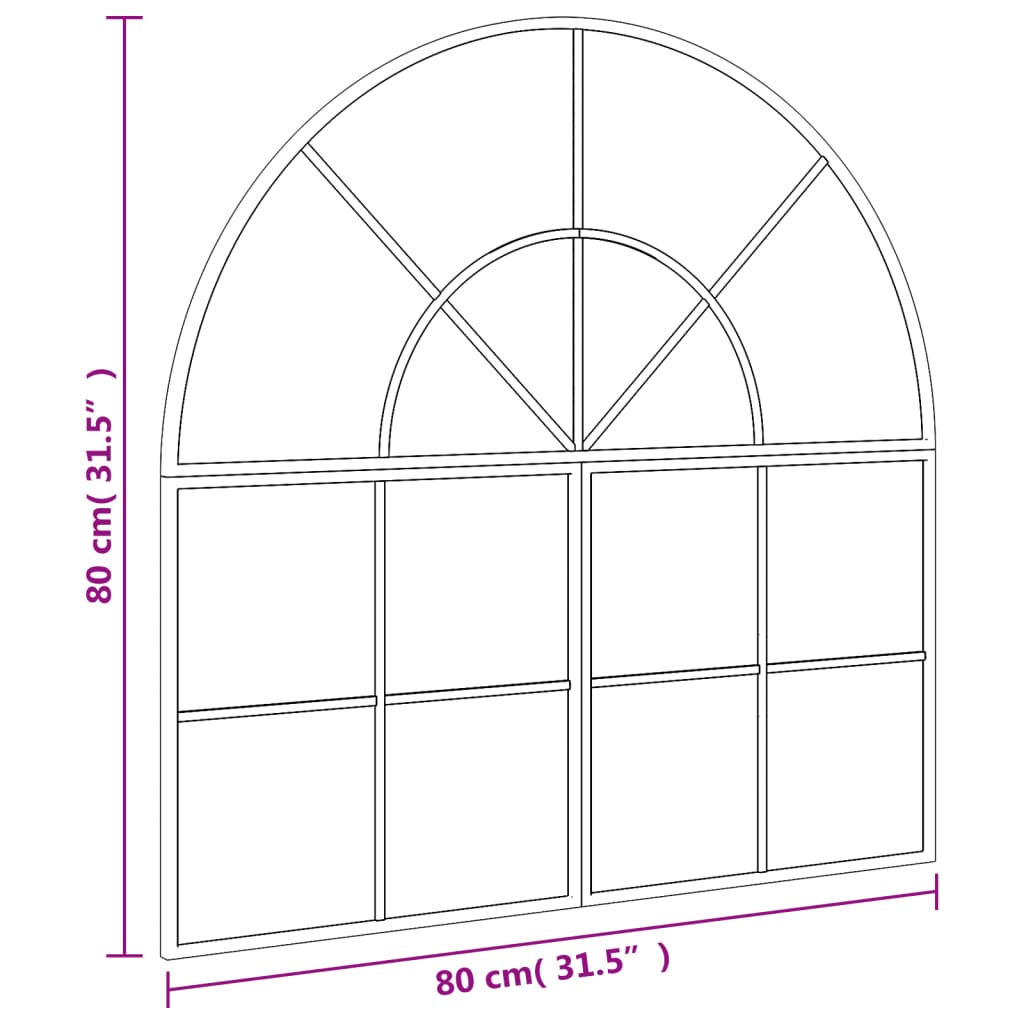 Wandspiegel boog 80x80 cm ijzer zwart