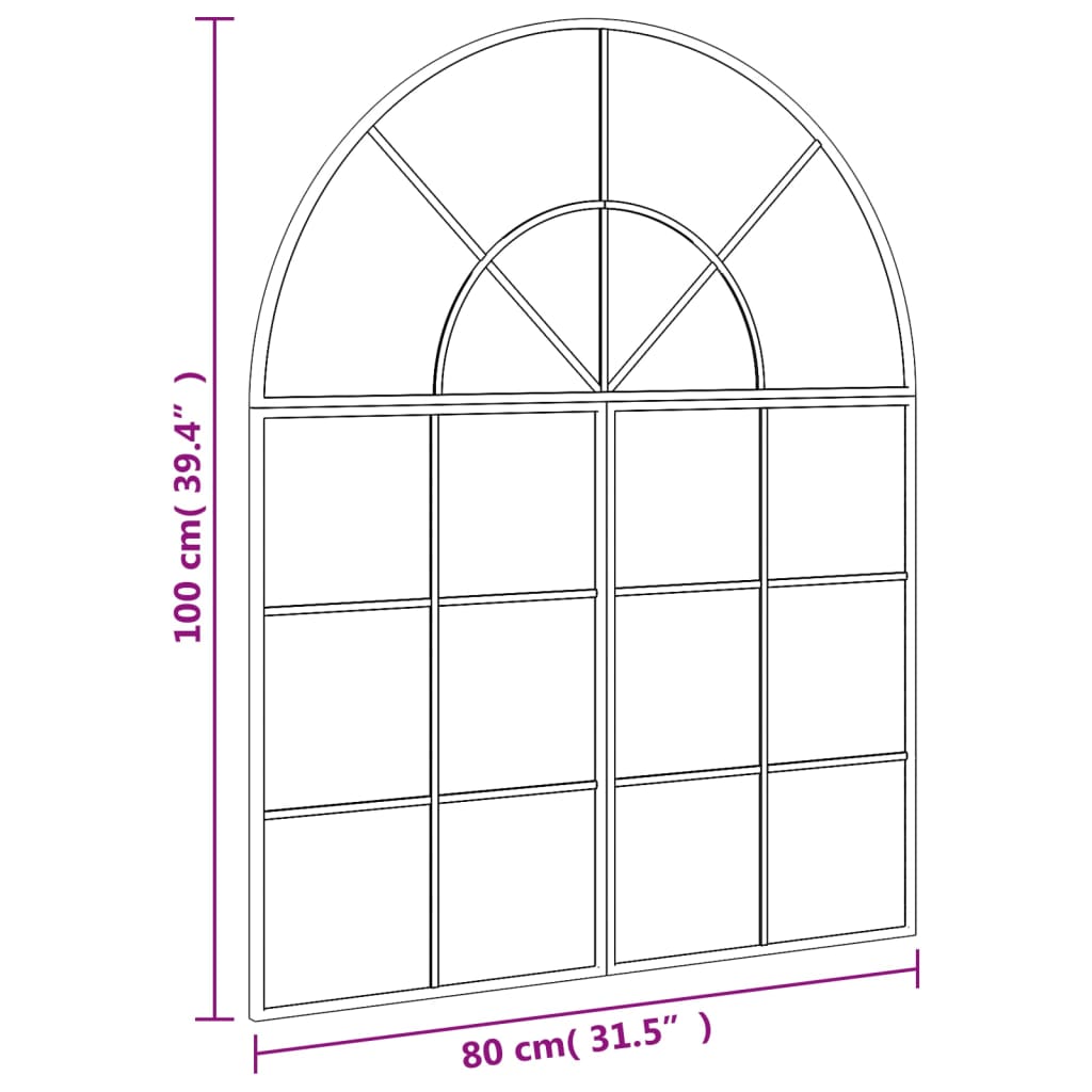 Wandspiegel boog 80x100 cm ijzer zwart