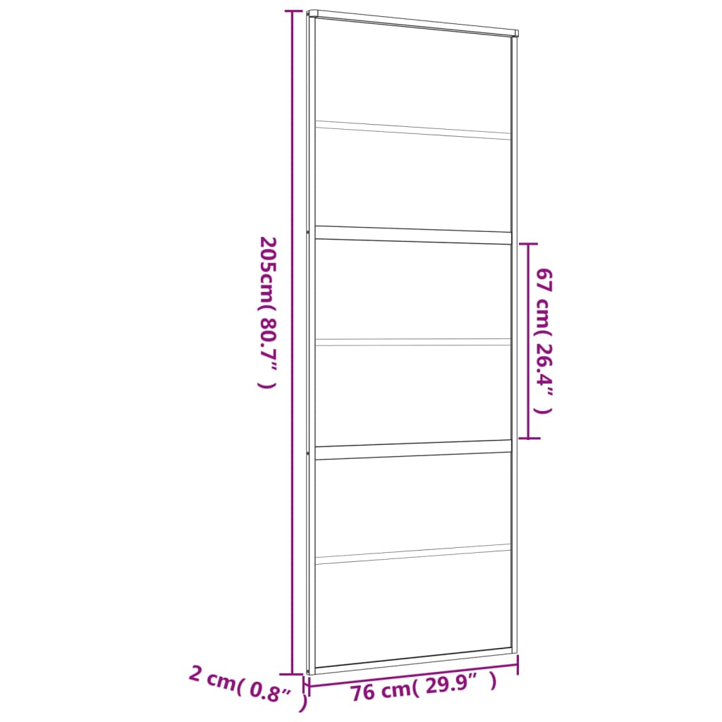 Schuifdeur 76x205 cm mat ESG-glas en aluminium goudkleurig