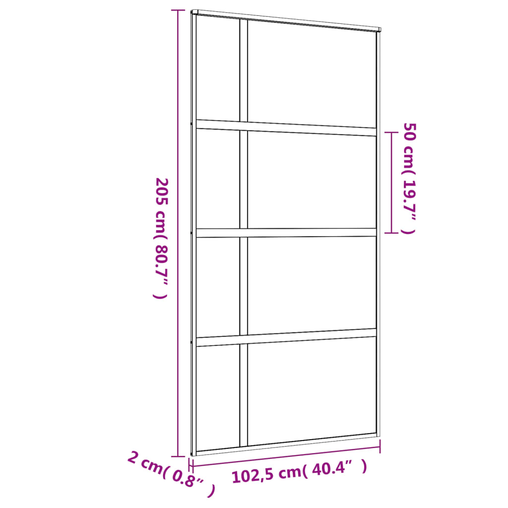 Schuifdeur 102,5x205 cm mat ESG-glas en aluminium goudkleurig