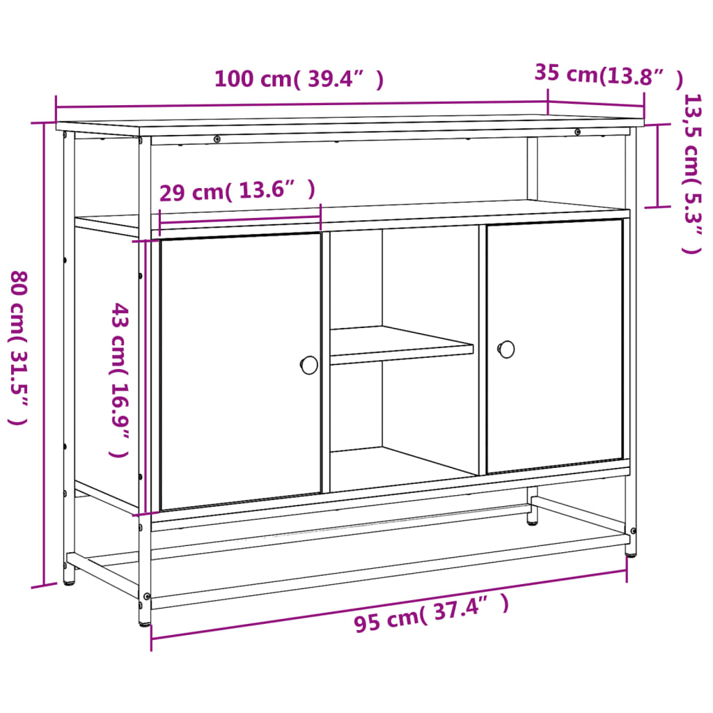 Dressoir 100x35x80 cm bewerkt hout zwart