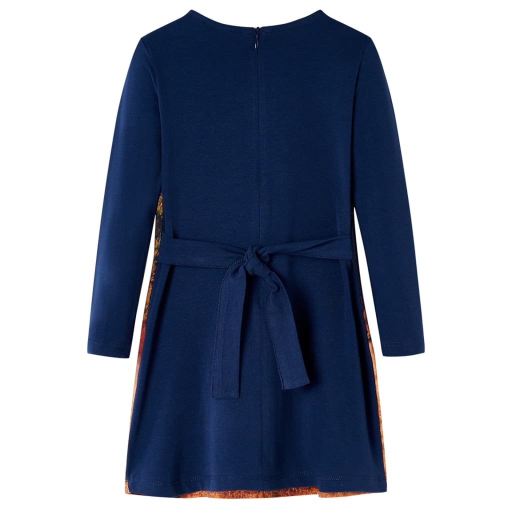 Kinderjurk met lange mouwen 128 marineblauw