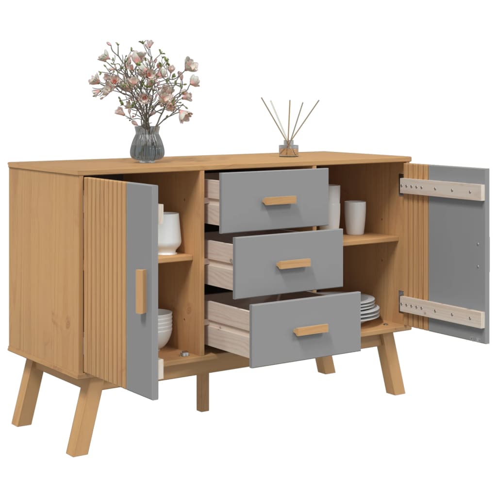 Dressoir OLDEN 114x43x73,5 cm massief groenenhout grijs en bruin