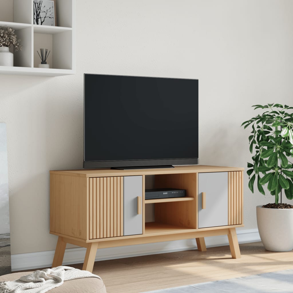 Tv-meubel OLDEN 114x43x57 cm grenenhout grijs en bruin