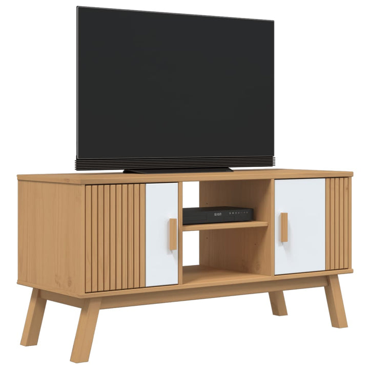 Tv-meubel OLDEN 114x43x57 cm massief groenhout wit en bruin