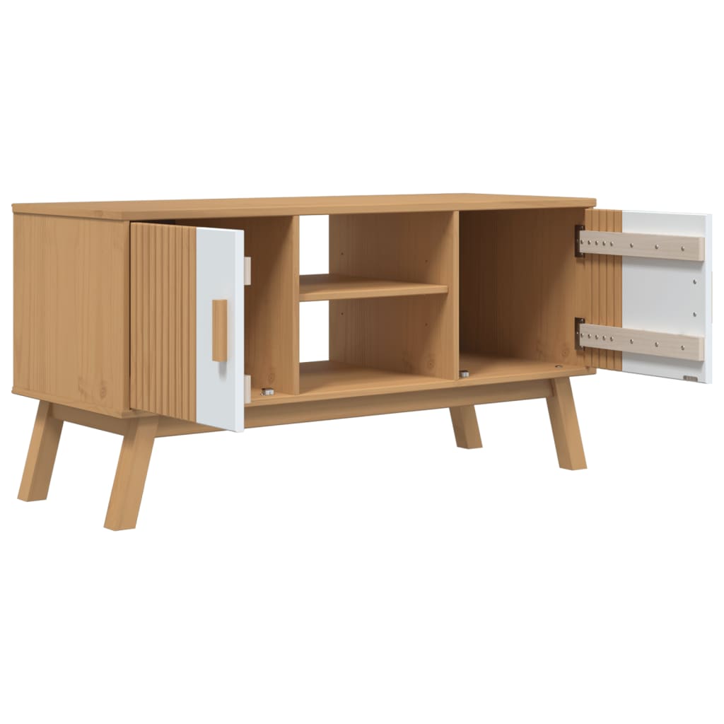 Tv-meubel OLDEN 114x43x57 cm massief groenhout wit en bruin