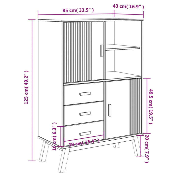 Hoge kast OLDEN 85x43x125 cm massief groenenhout bruin