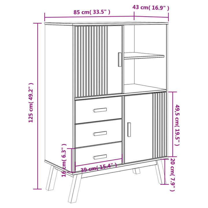 Hoge kast OLDEN 85x43x125 cm massief groenenhout wit en bruin