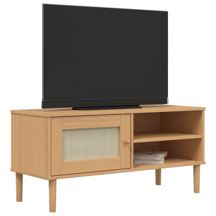 Tv-meubel SENJA 106x40x49 cm rattan massief grenenhout bruin