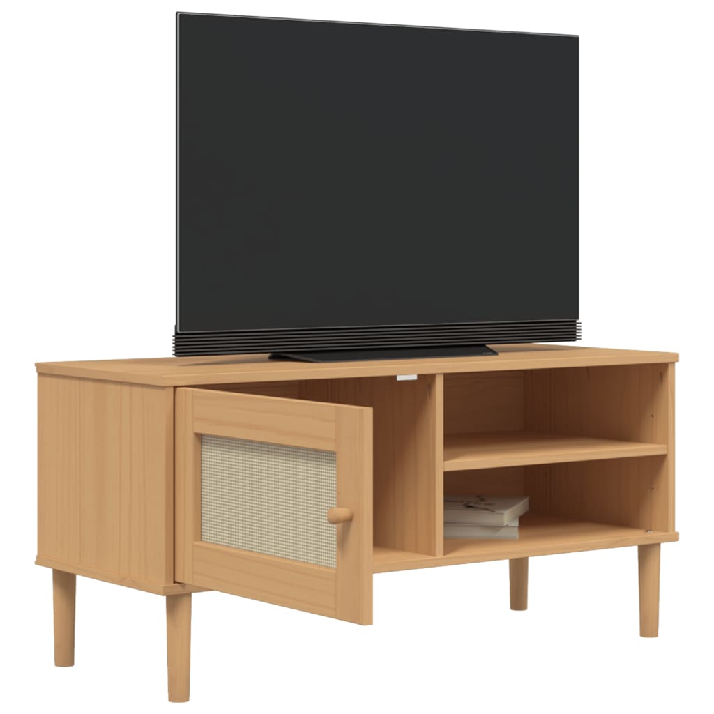 Tv-meubel SENJA 106x40x49 cm rattan massief grenenhout bruin