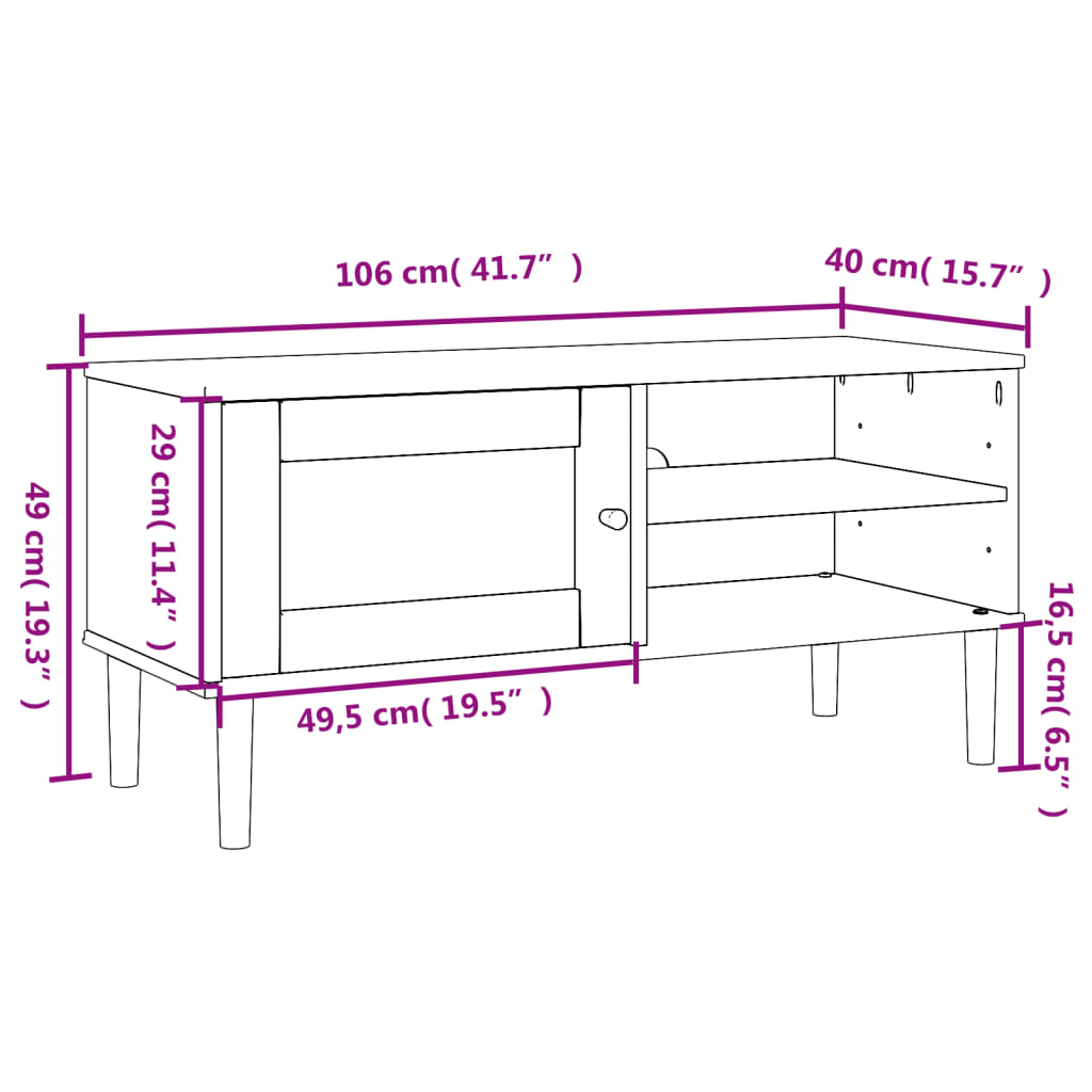 Tv-meubel SENJA 106x40x49 cm rattan massief grenenhout bruin