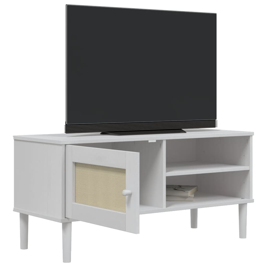 Tv-meubel SENJA 106x40x49 cm rattan massief grenenhout wit