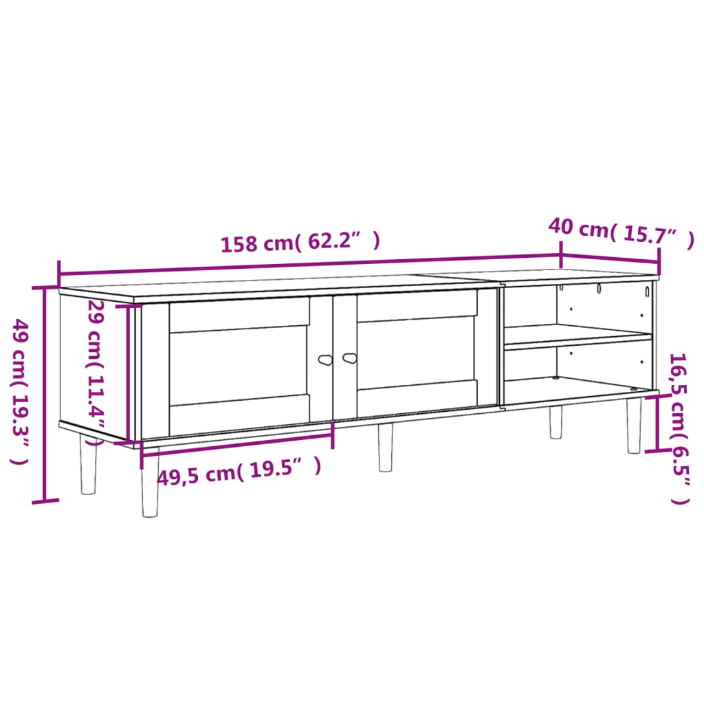 Tv-meubel SENJA 158x40x49 cm rattan-look massief grenenhout wit