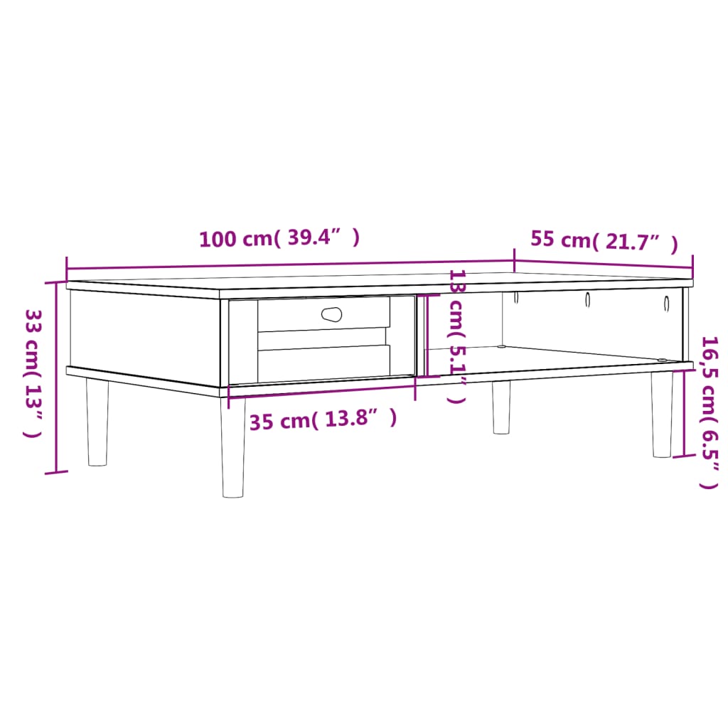 Salontafel SENJA 100x55x33 cm rotan-look massief hout bruin