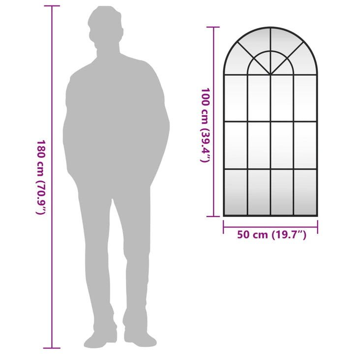 Wandspiegel boog 50x100 cm ijzer zwart