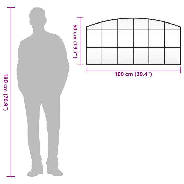 Wandspiegel boog 100x50 cm ijzer zwart
