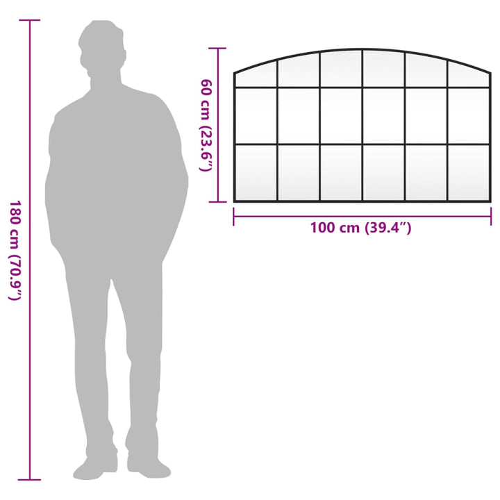 Wandspiegel boog 100x60 cm ijzer zwart