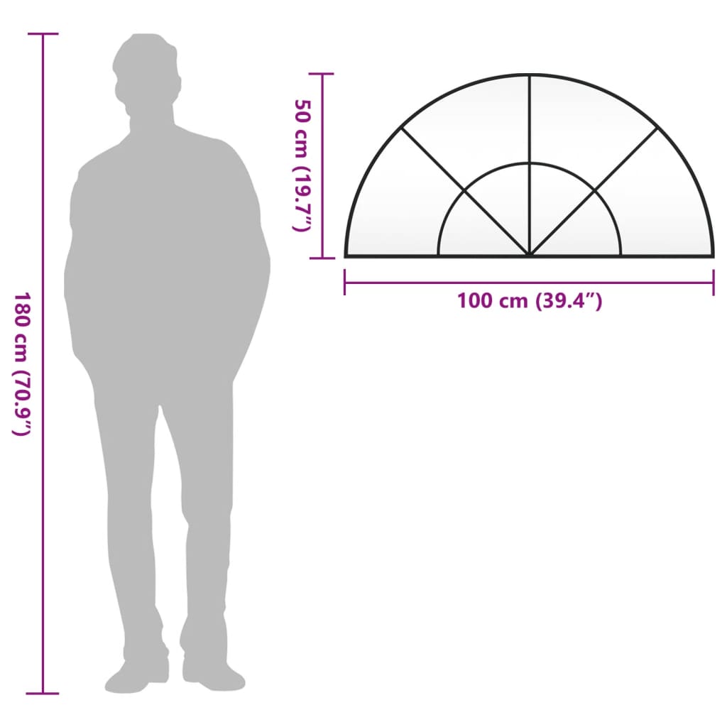 Wandspiegel boog 100x50 cm ijzer zwart