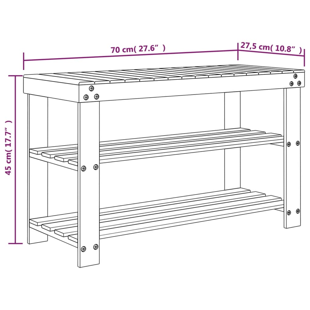 Schoenenrek 3-laags 70x27,5x45 cm bamboe