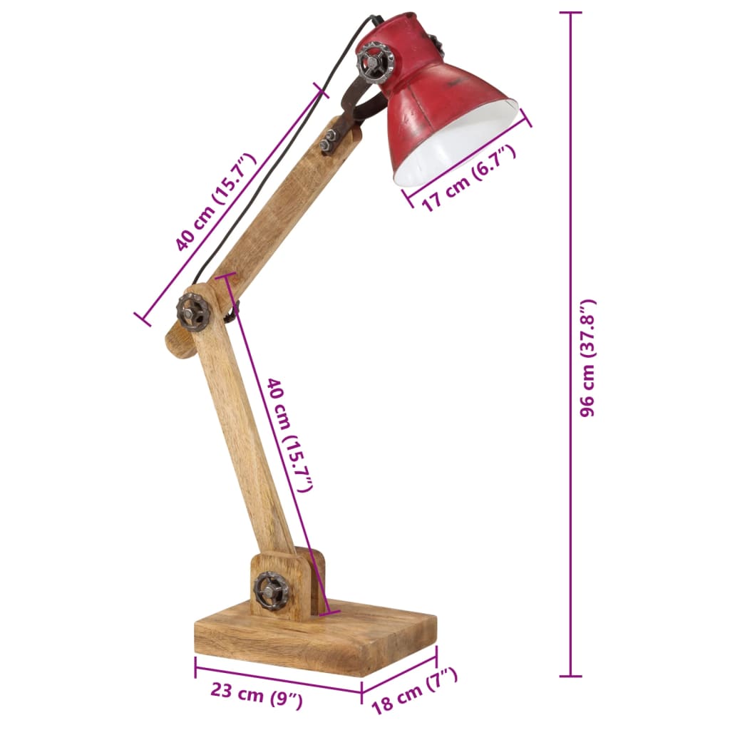 Bureaulamp 25 W E27 23x18x96 cm verweerd rood