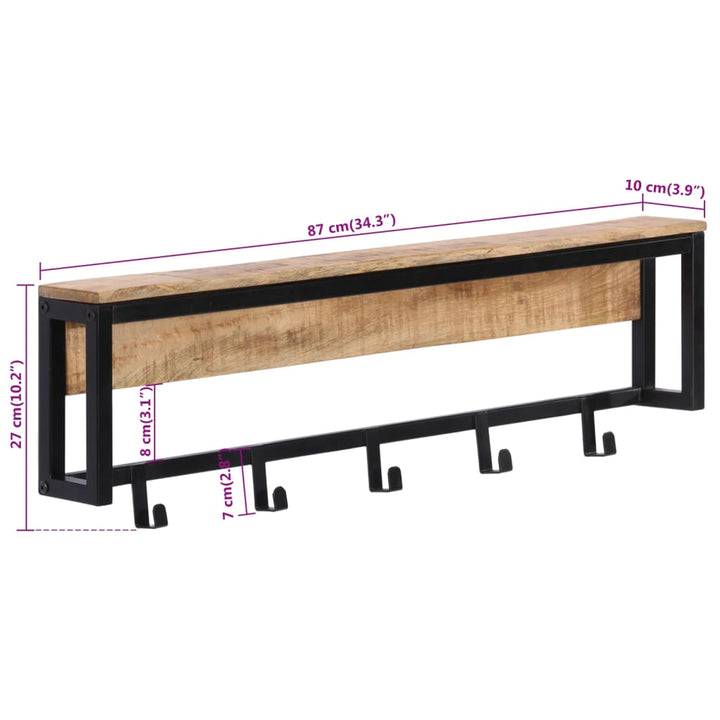 Kapstok 87x10x27 cm massief ruw mangohout