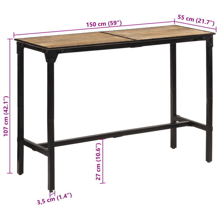 Bartafel 150x55x107 cm massief ruw mangohout