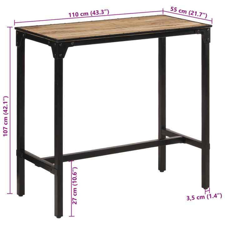 Bartafel 110x55x107 cm massief ruw mangohout