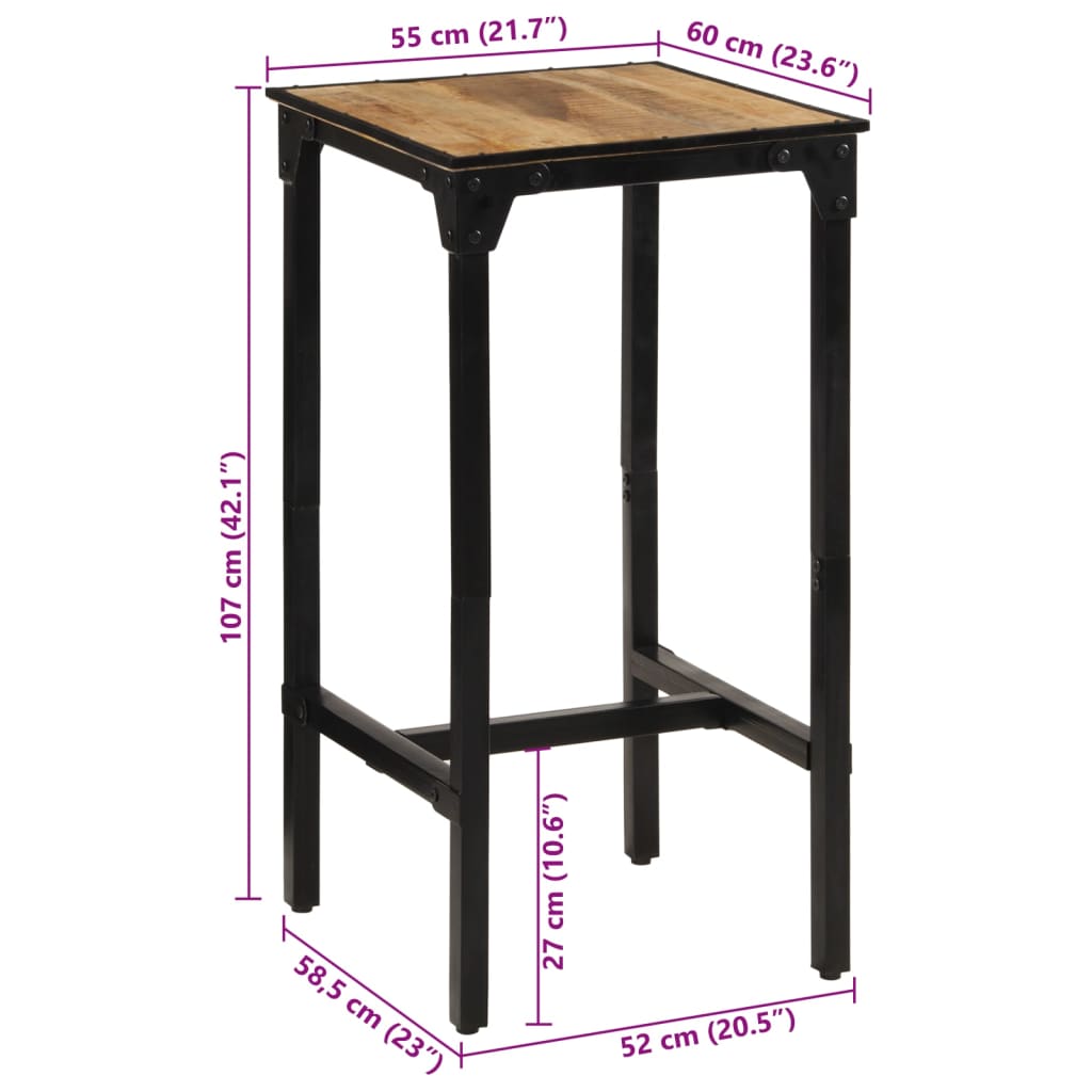 Bartafel 60x55x107 cm massief ruw mangohout