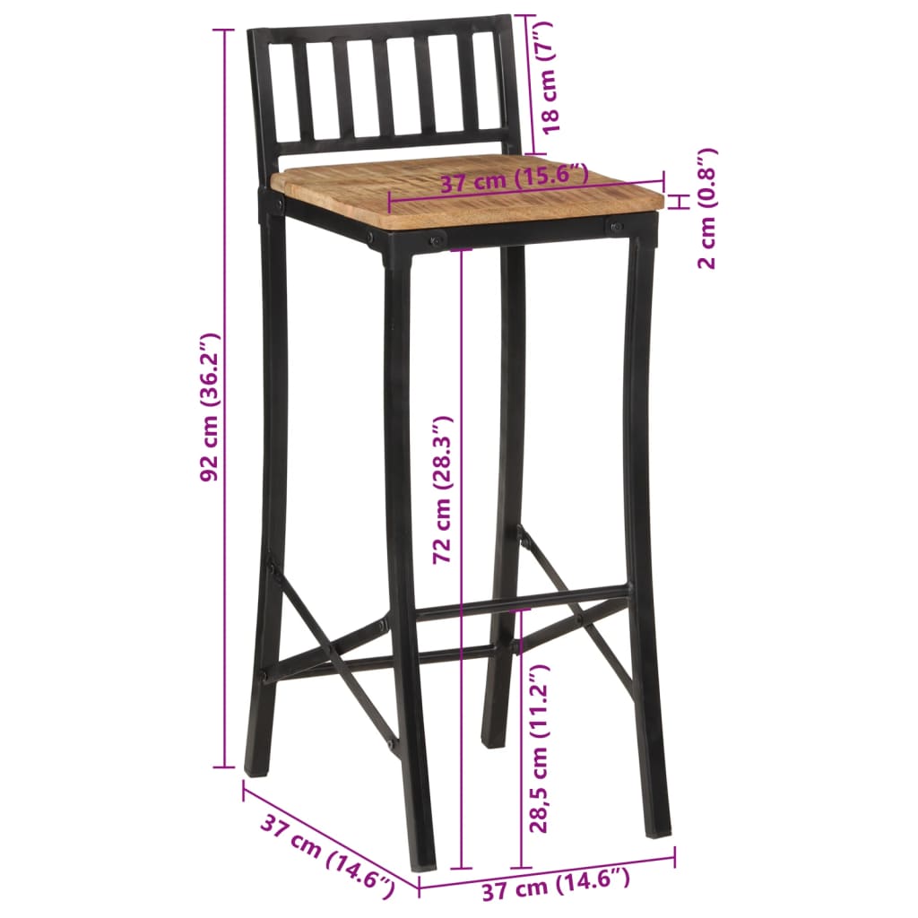 Barstoelen 4 st massief ruw mangohout