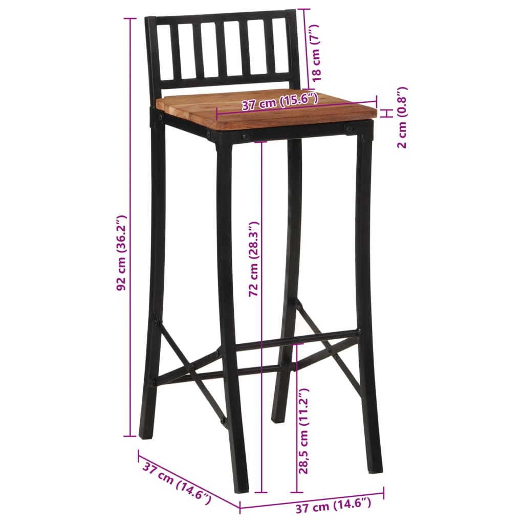 Barstoelen 2 st massief acaciahout