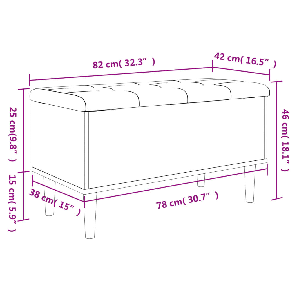 Opbergbankje 82x42x46 cm bewerkt hout grijs sonoma eikenkleurig