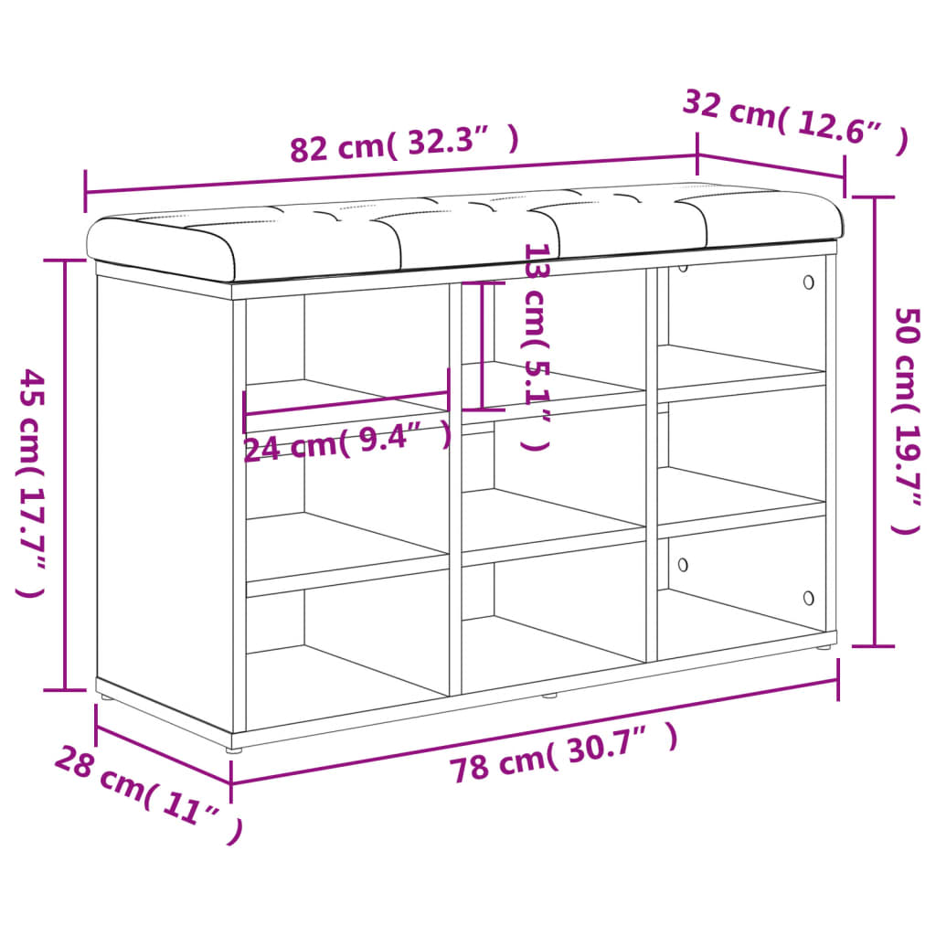 Schoenenbank 82x32x50 cm bewerkt hout betongrijs