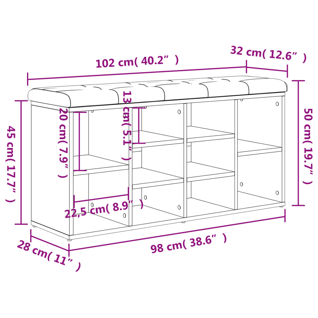 Schoenenbank 102x32x50 cm bewerkt hout zwart